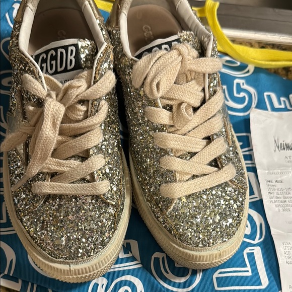 Girl Golden Goose gold Glitter Sneakers size 29 US 12 - Picture 3 of 6